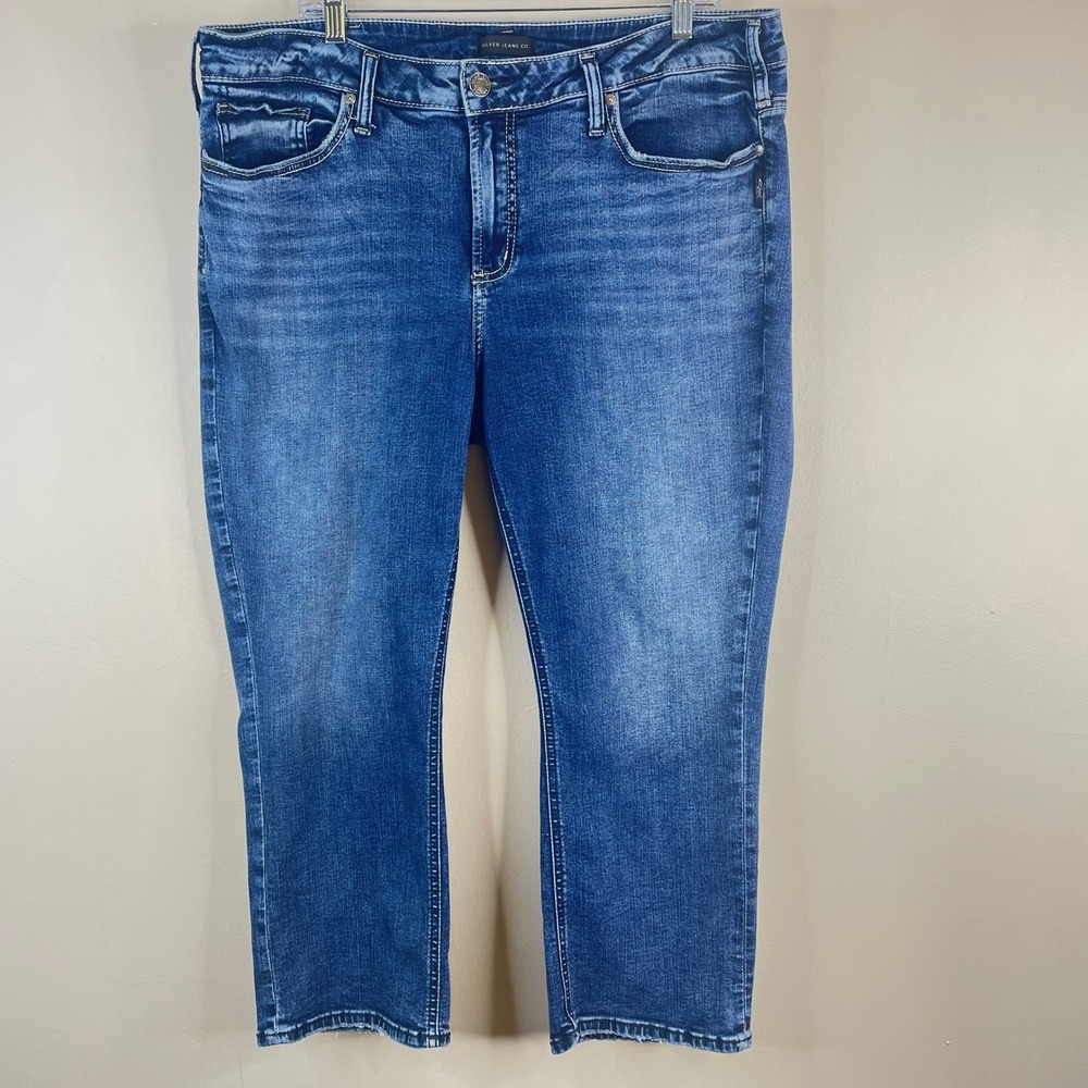 Silver Jeans Elyse Capri Denim Womens 18 Western Embroidered Logo High Rise